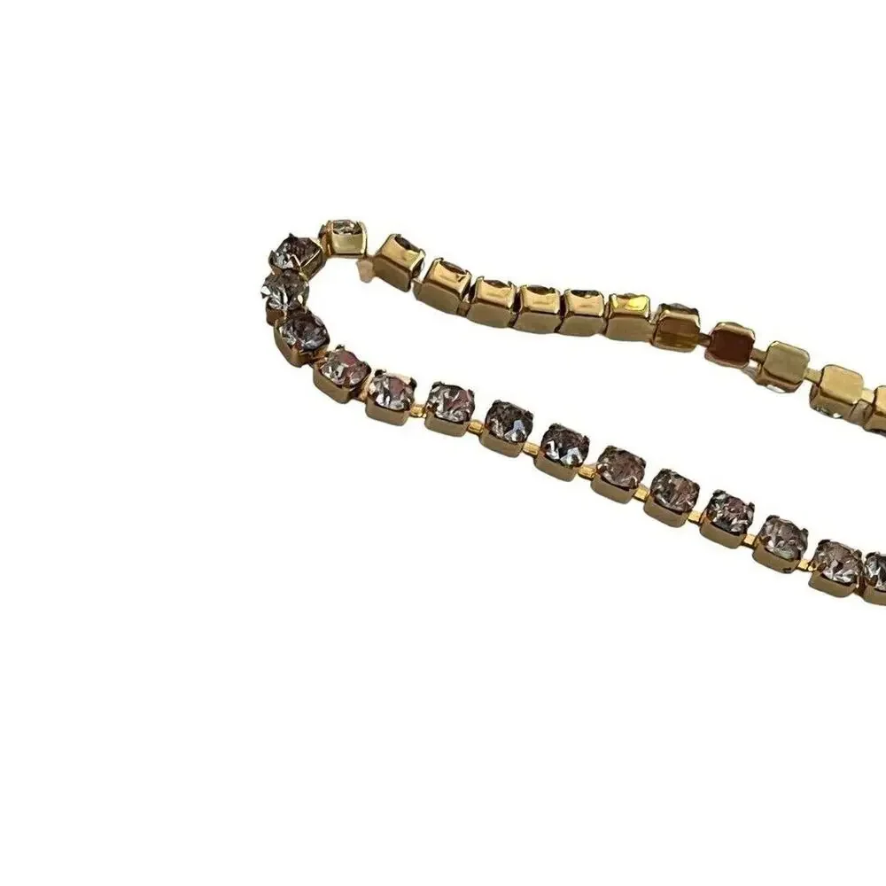 Gold Tone Rhinestone Tennis Bracelet Bling 6 7/8